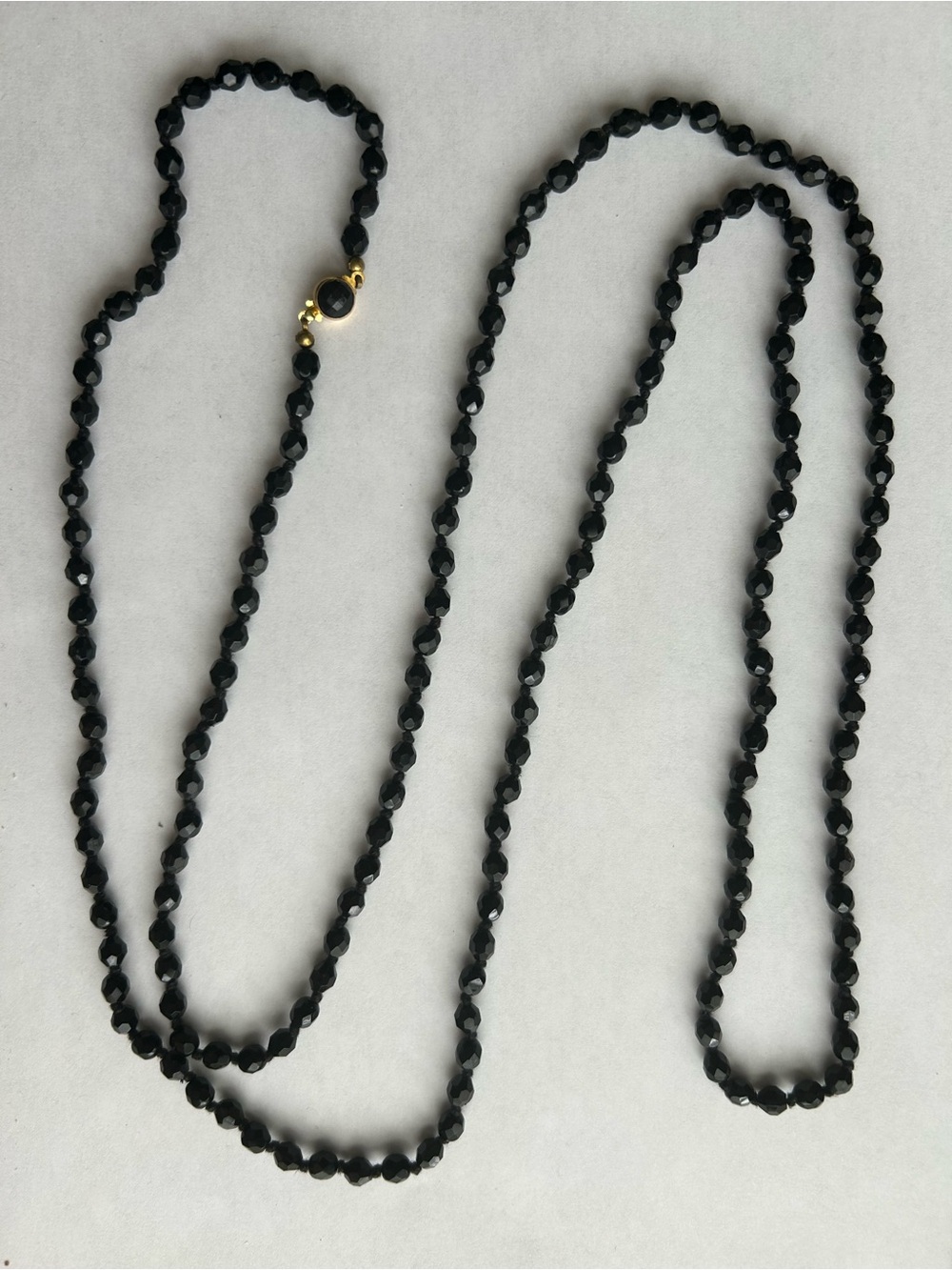 Vintage Faceted Black Glass Austrian Bead Necklace 58 inches
